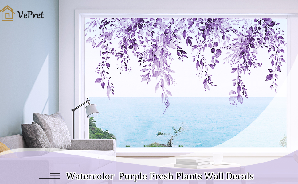wall decals purple fresh plants