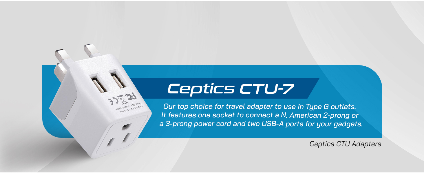 Ceptics UK Travel Adapter Plug with 2 USB + USA Socket