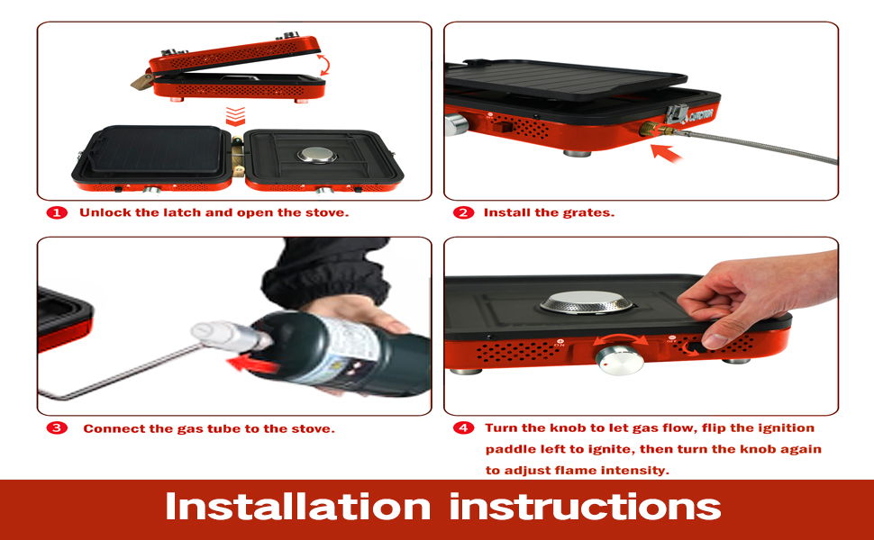 2 Burner Propane Camping Stove with Barbecue Plate