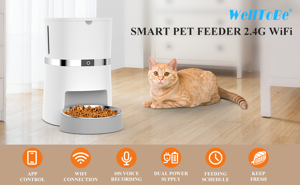 WellToBe Automatic Cat Feeder WiFi Enabled 2.4G Smart Pet Feeder for