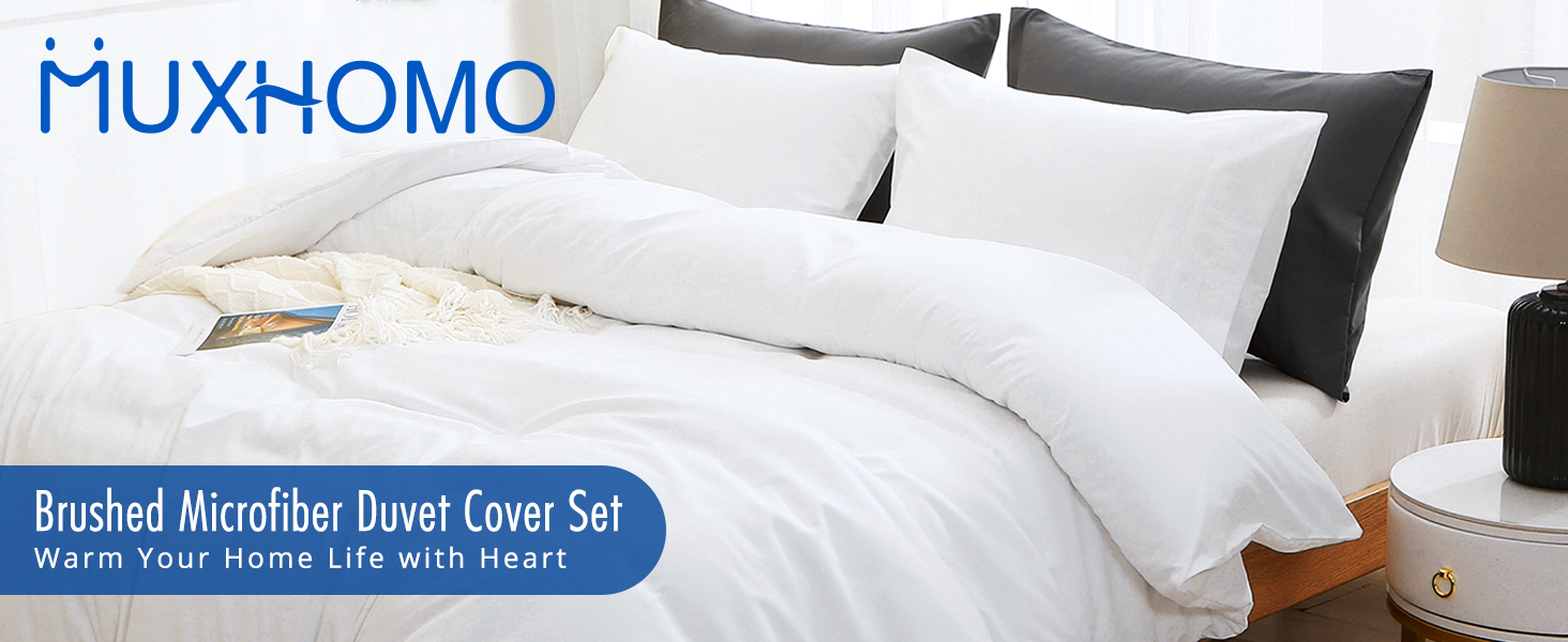 MUXHOMO White Duvet Cover Queen Size, Soft Double Brushed Queen Duvet