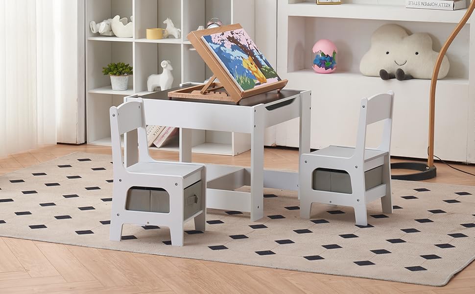 Kids Table and Chair Set with Storage,Table and Chairs for