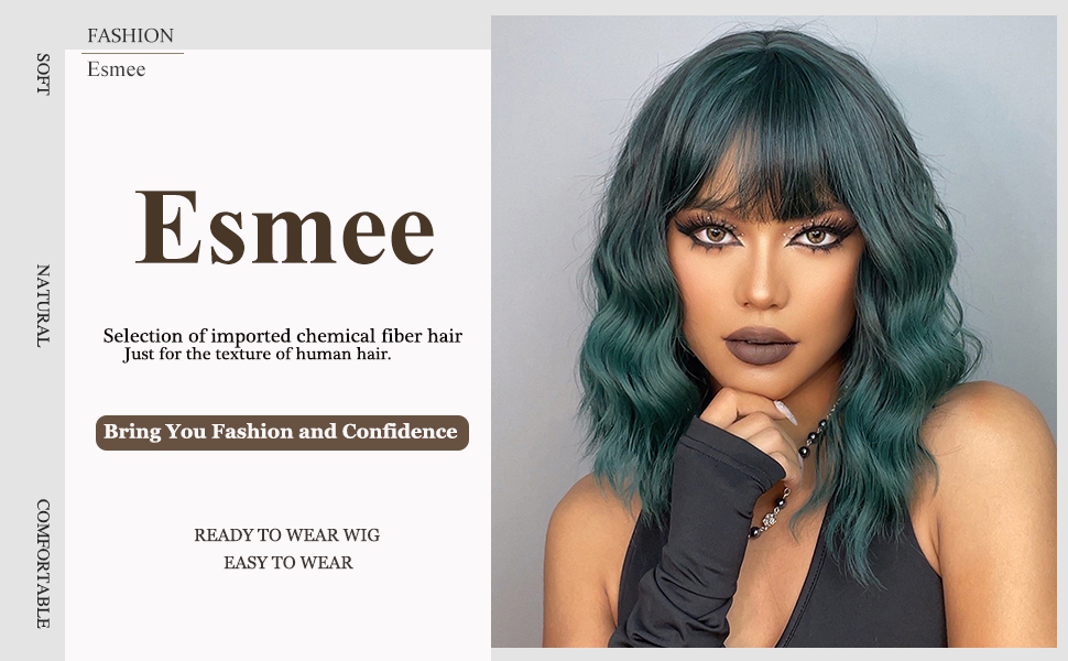 Esmee Short Wave Green Bob Wigs With Fringe 