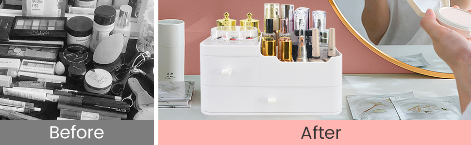 Macallen Makeup Organiser Make Up Storage, Cosmetic Organisers Make Up Storage Organizer Box - Cosmetic Storage Box Skincare Display Drawer Beauty Organizer for Bathroom Dresser Bedroom | White 23 Makeup Storage Cosmetic Organiser