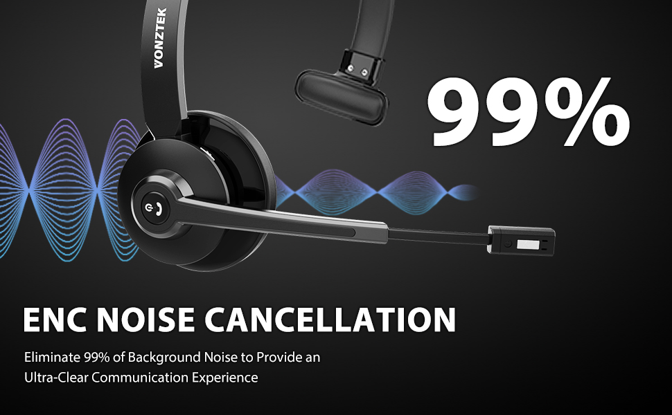 Vonztek Wireless Headset, Bluetooth Headset with Microphone Noise