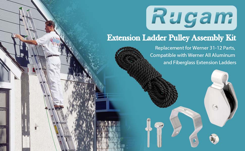 Extension Ladder Rope & Pulley Kit Compatible with Werner Aluminum