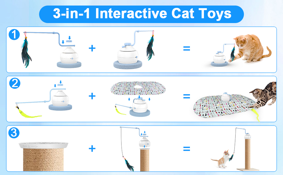 Tyasoleil Interactive Cat Toys, 3 in 1 Smart Cat Toys Motorized Wand