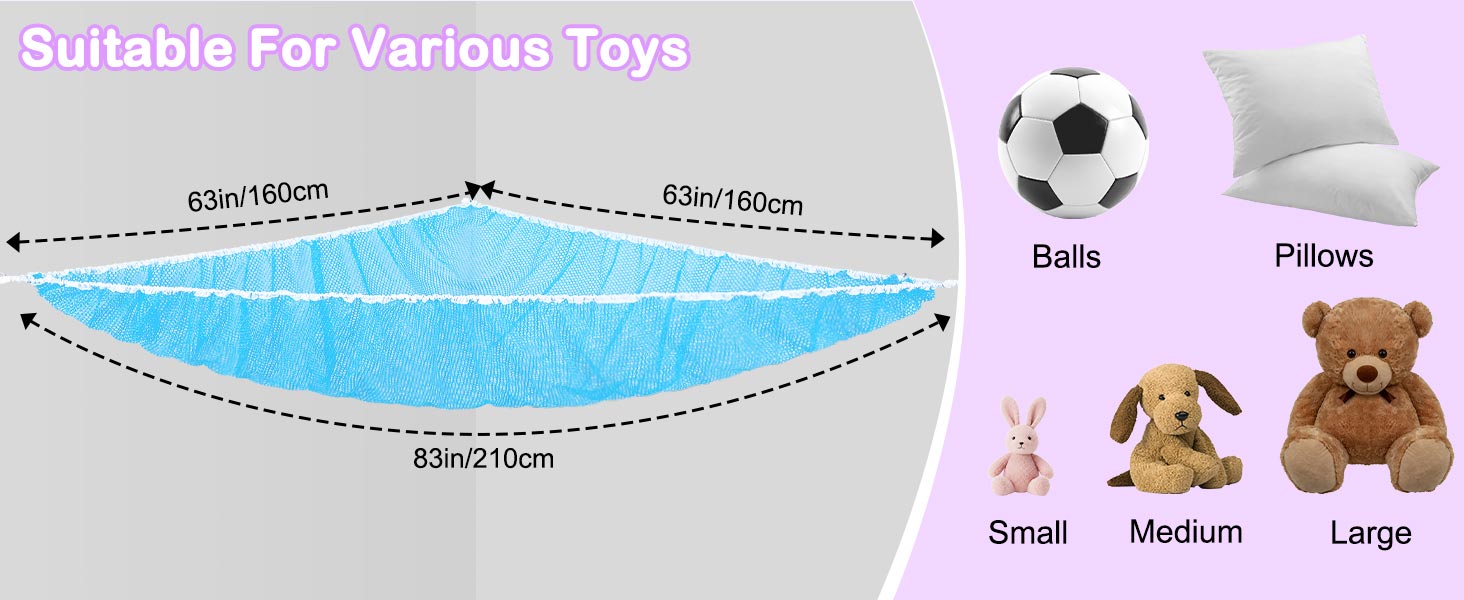 Unicorn Castle Stuffed Animals Net or Hammock Kids Toy Storage Organizer with LED Light Hanging Corner Stuffed Animals Holder Kids Girls Room Decor,Black,XLarge (Pack of 1) 16 toy storage