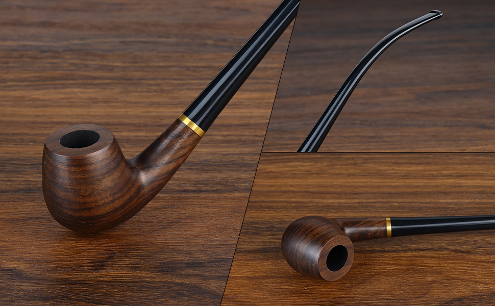 Joyoldelf Churchwarden Tobacco Pipe, Handmade Ebony Wood Smoking Pipe