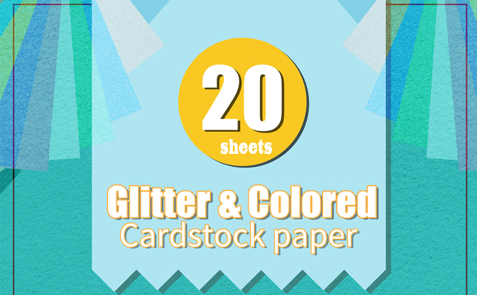 VETUZA 20 Sheets Glitter&Colored Cardstock Paper 92lb