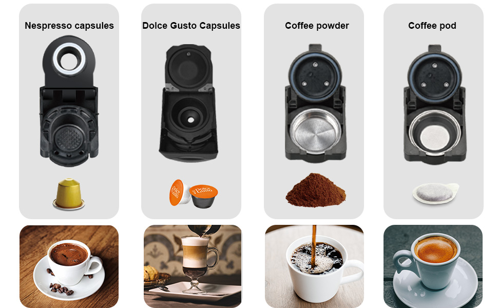KOTLIE Espresso Coffee Machine, 4in1 Coffee Machine for Nespresso