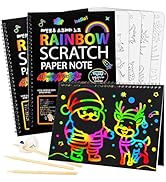 Mocoosy 3 Pack Scratch Art Paper Notebooks - Rainbow Magic Scratch Off Paper Set for Kids Arts Cr...