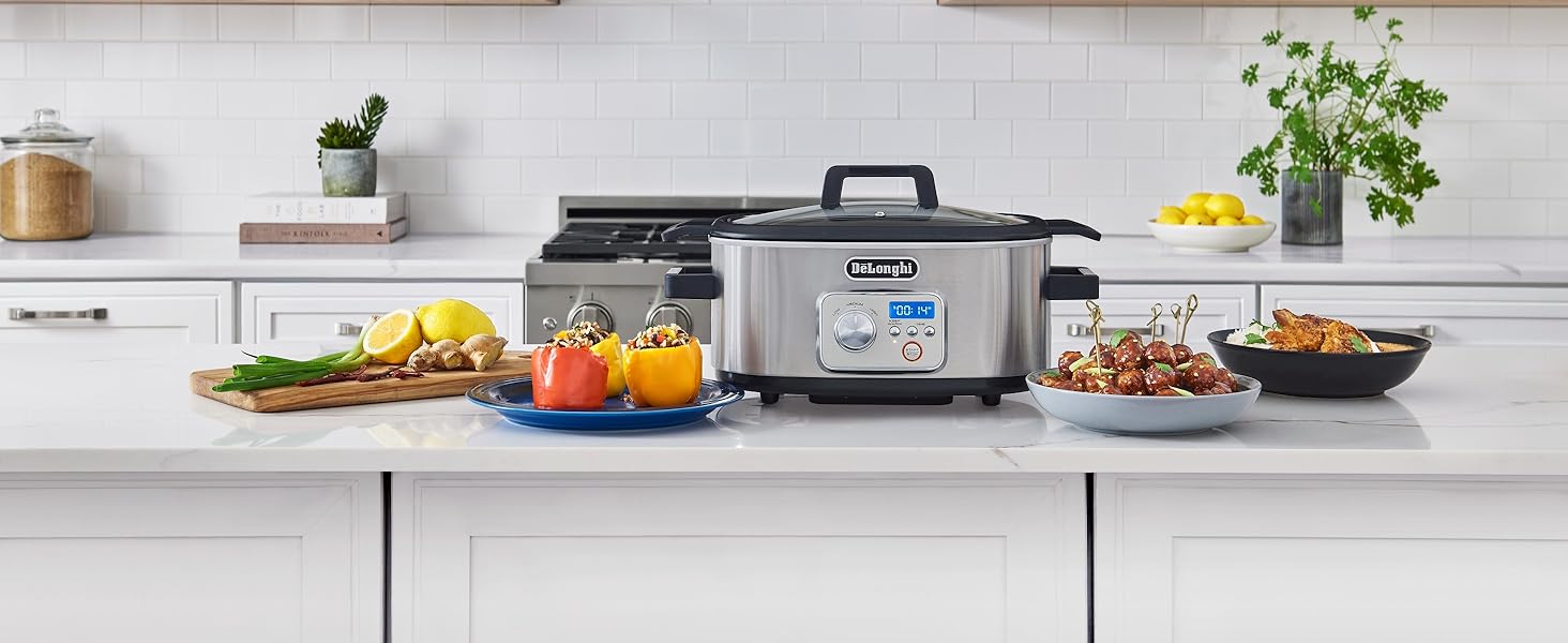 De'Longhi Livenza Slow Cooker with Stovetop Safe Cooking Pot, Multi