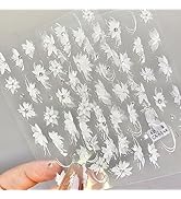 2 Sheets White Flower Nail Art Stickers 5D Embossed Nail Decals Self-Adhesive Diamond Flower Nail...