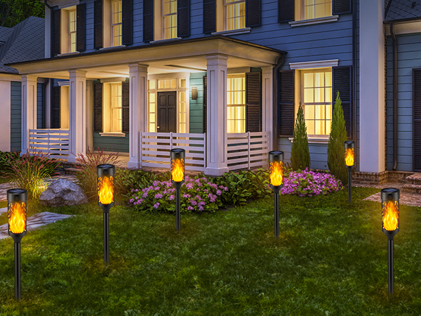 6Pcs Solar Lights Outdoor Waterproof, Flame Torches for