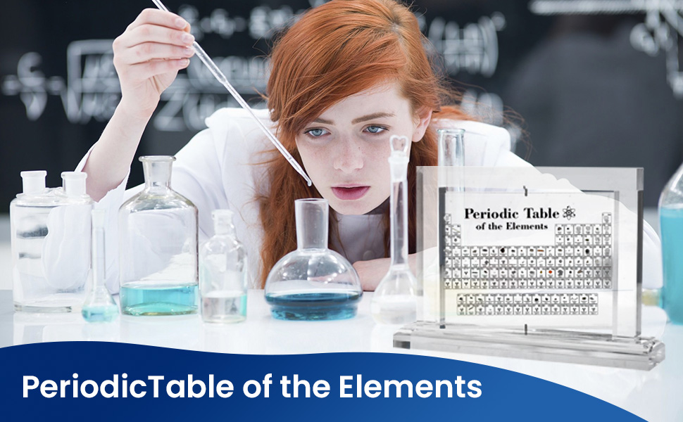 Periodic Table with Real Elements Inside, Large Size 9.05"x1.96"x6.3