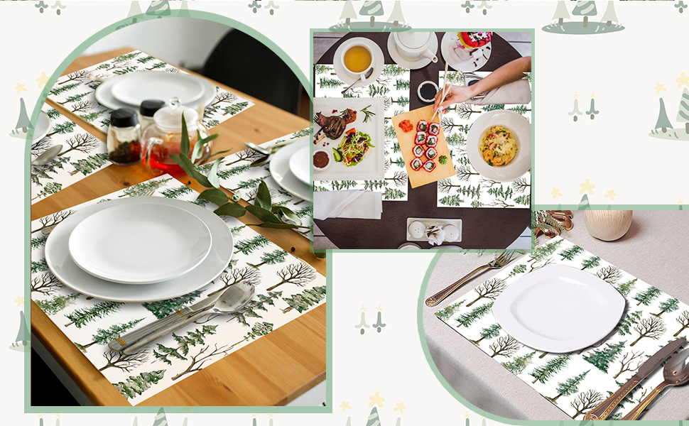 Paper Placemats Disposable 50 Pack Winter Pine Trees