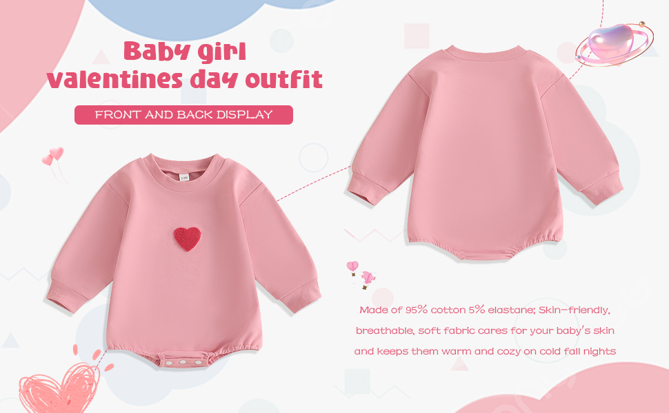 Valentines Day Baby Girl Outfit Spring Fall Bubble Romper Infant Oversized Sweatshirt Cute Toddler