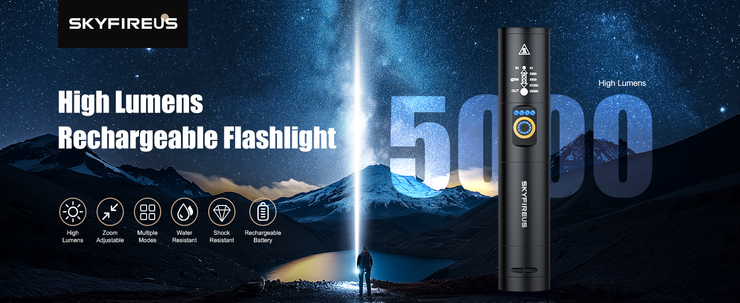 SKYFIRE LED Rechargeable Flashlight High Lumens  