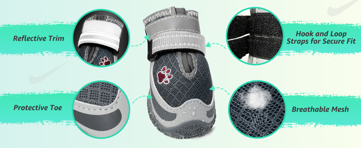 Eyein Dog Shoes for Injured Paws, Adjustable Breathable Dog Boots Paw Protector for Walking Hardwood Floor Outdoor, Anti-Slip Rubber Puppy Booties for Large Medium Small Breeds 14 dog shoes