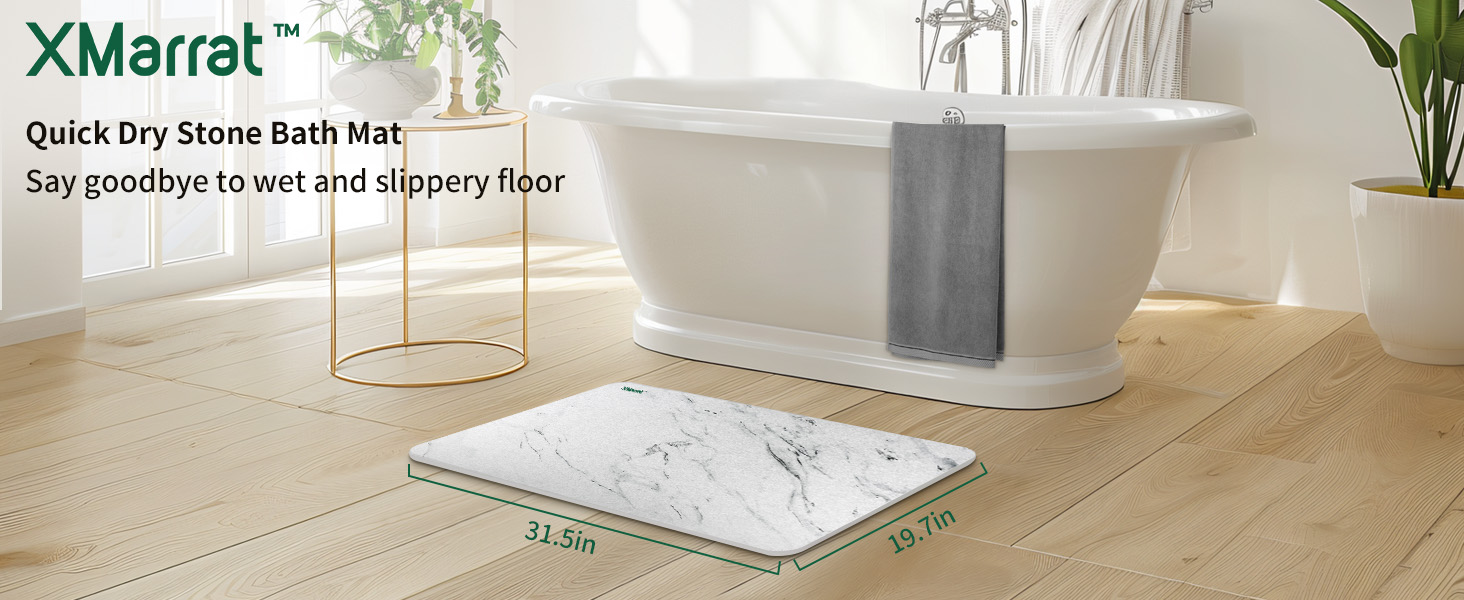 XMarrat Stone Bath Mat Large (31.5X 19.7 Marble), Super