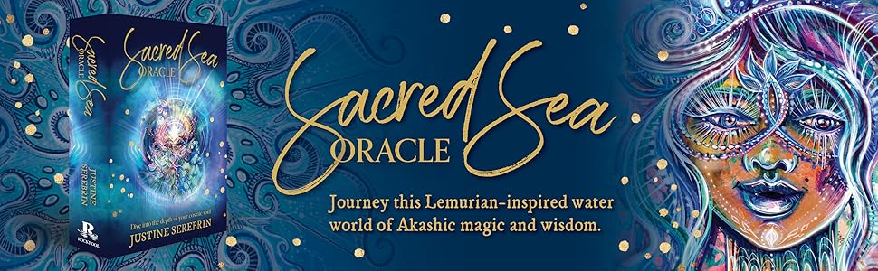 Sacred Sea 3d box on left and gold heading in centre with sea mother face on the right.