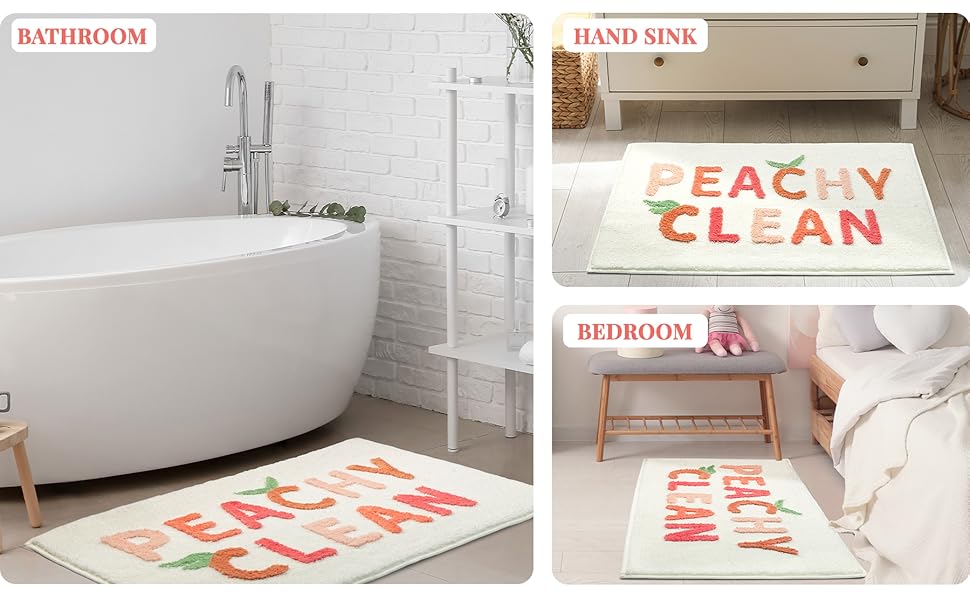 MUJOO Peachy Clean Bath Mat Cute Bathroom Rugs Pink and