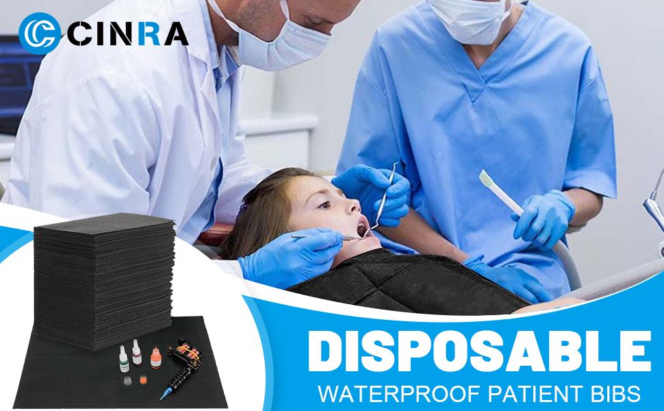 Black Dental Bibs, 125Pcs CINRA Disposable Dental Bibs 3 Ply
