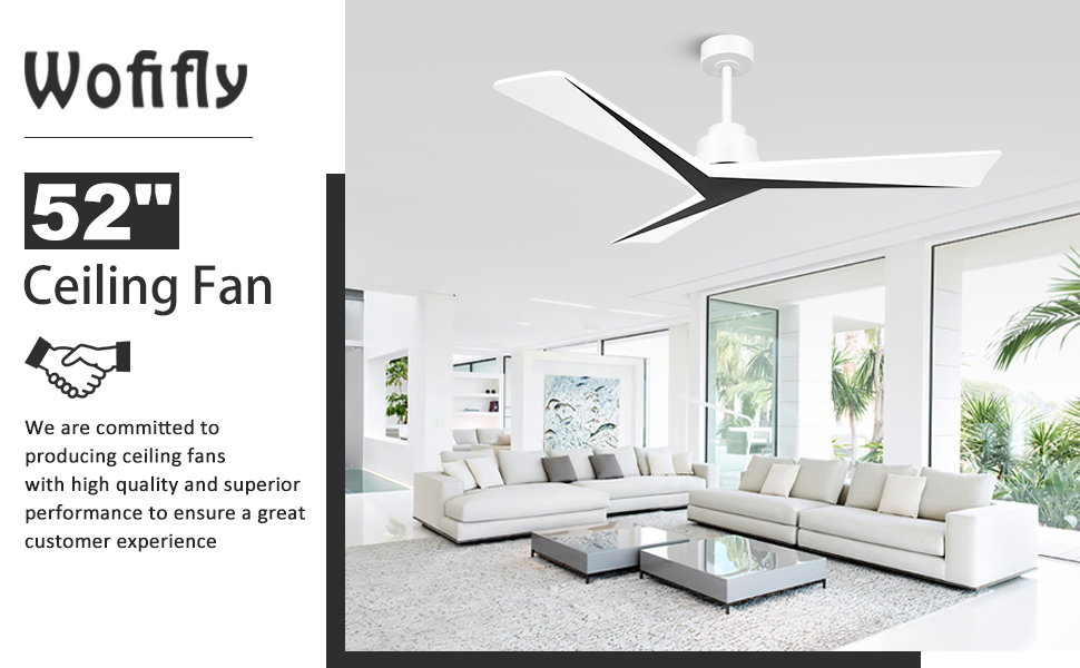 Wofifly 52" Wood Ceiling Fan No Light, Outdoor Indoor Ceiling Fans Without Light