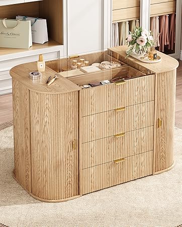  UKAOCAI Tambour Closet Island with 8 Drawers & 8 Large Storage Space