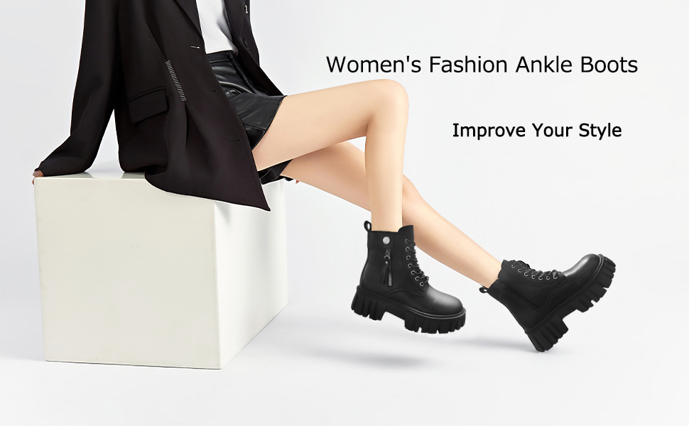 SANNAX Womens Boots Ankle Boots Ladies Classic Lace-up Chunky Boots Side Zipper Flatform Casual Boot Shoes 9 women ankle short boots Chunky Boots casual fashion lightweight outdoor shoes black platform booties