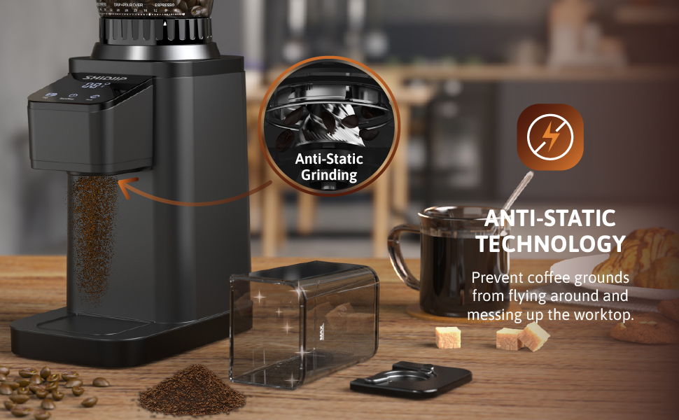 Shidiip Antistatic Conical Burr Coffee Grinder