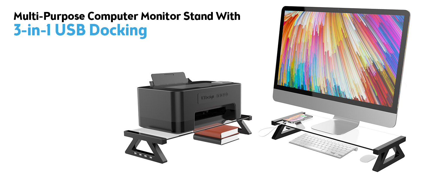 Yivandi Computer Monitor Stand with USB Ports, Clear