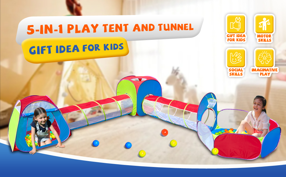 5 in 1 Pop Up Play Tent and Tunnel, Indoor/Outdoor Fun