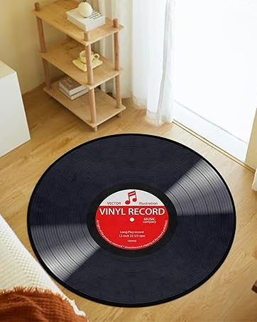 Music Record Black Round Area Rug