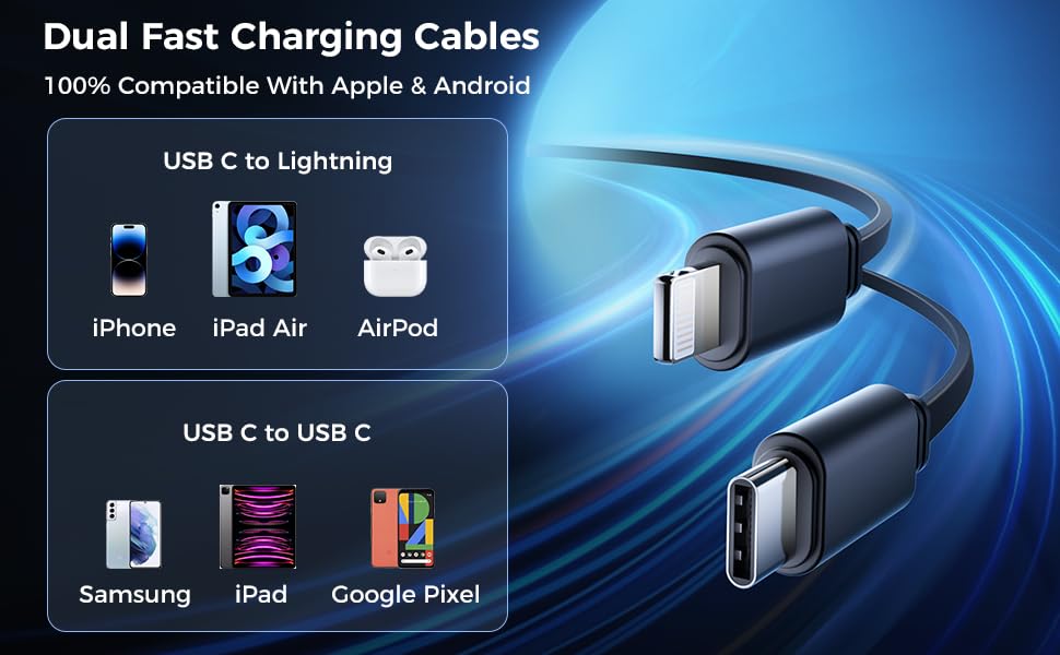 Lightning Adjustable Cables1Android & 1 iPhone Inbuilt in Charger