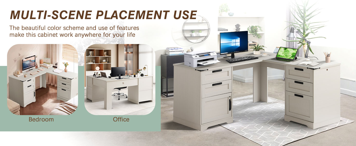 L Shaped Executive Desk with Drawers