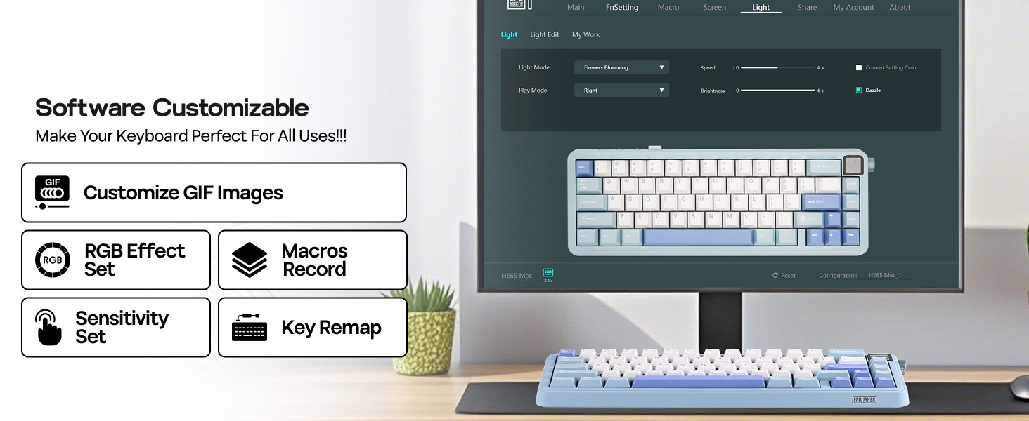 HE65 wireless gaming keyboard with screen and knob