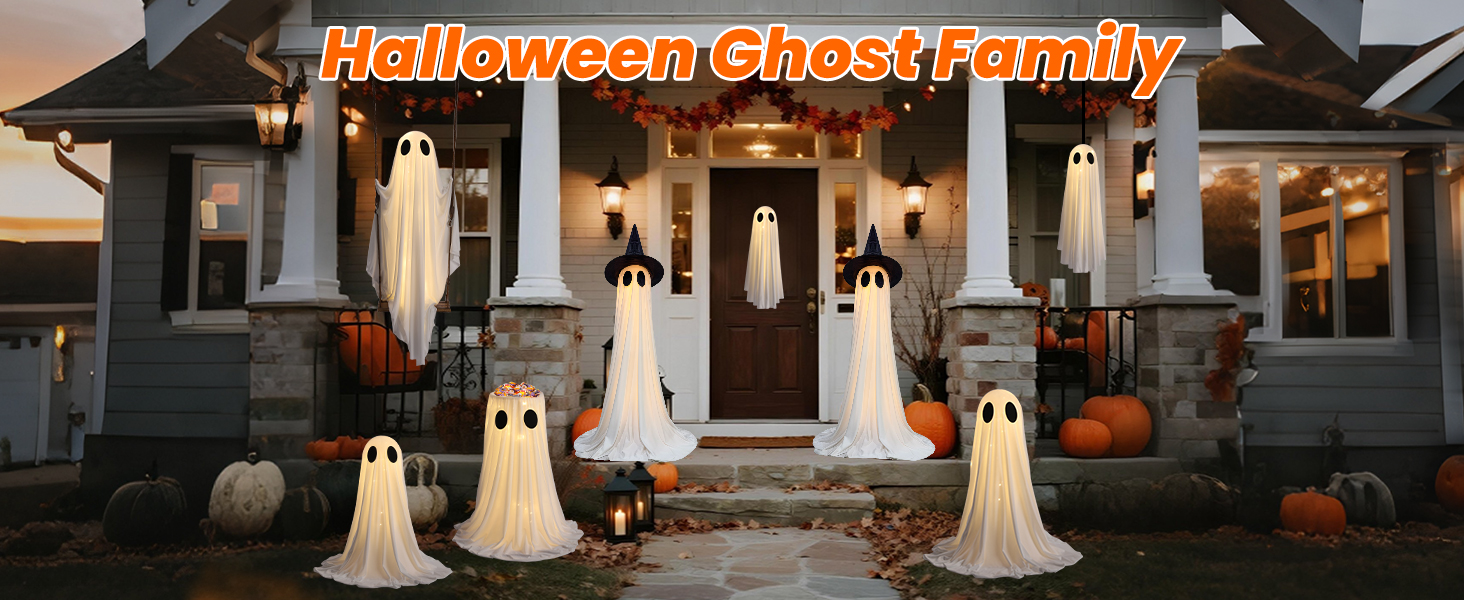 Bring festive vibes with this haunting Ghost Family, perfect outdoor Halloween decorations!