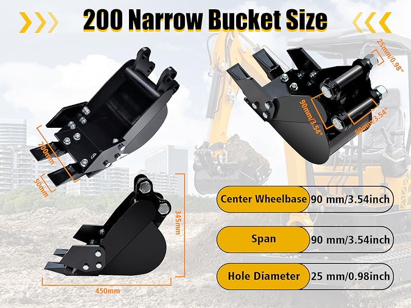 200mm narrow bucket connection size