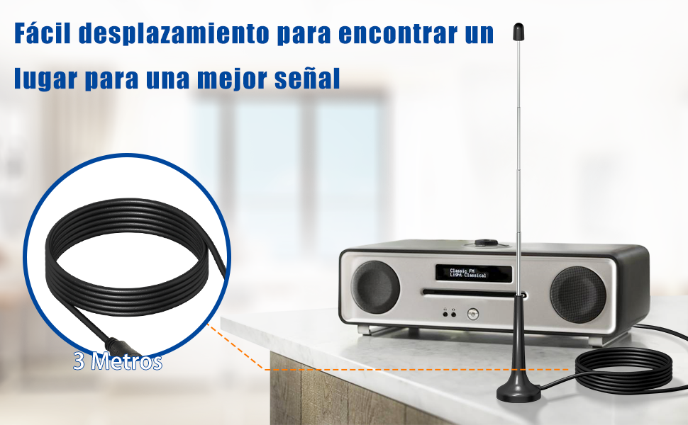 Bingfu Antena Radio DAB FM Interior 75Ohm Antena Telescópica