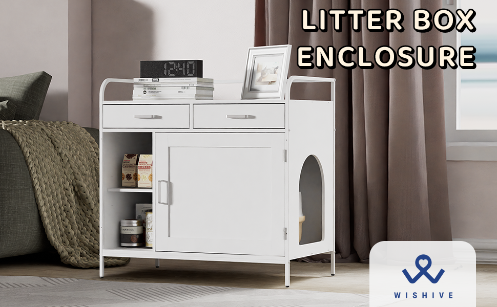 WISHIVE Litter Box Enclosure with Drawers, Hidden Cat