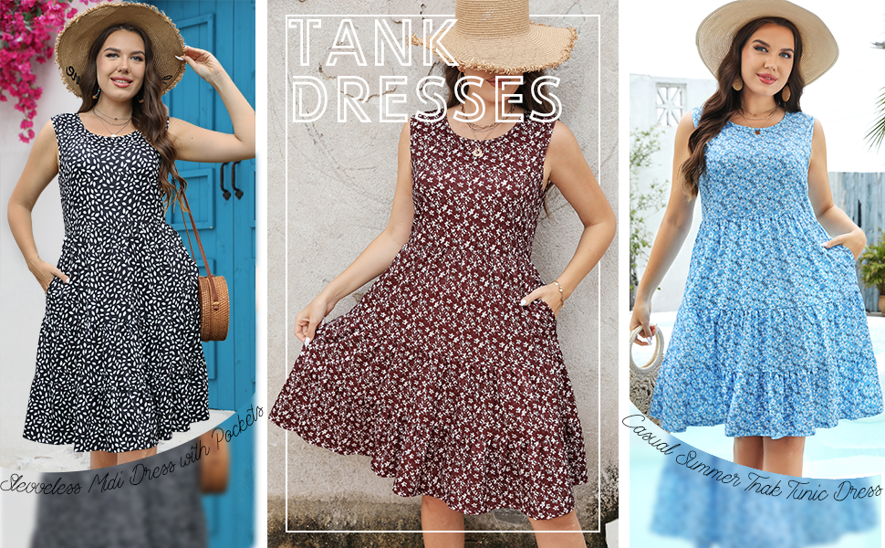 Younrui Plus Size Flowy Tiered Flower Tank Dress for Women 2023