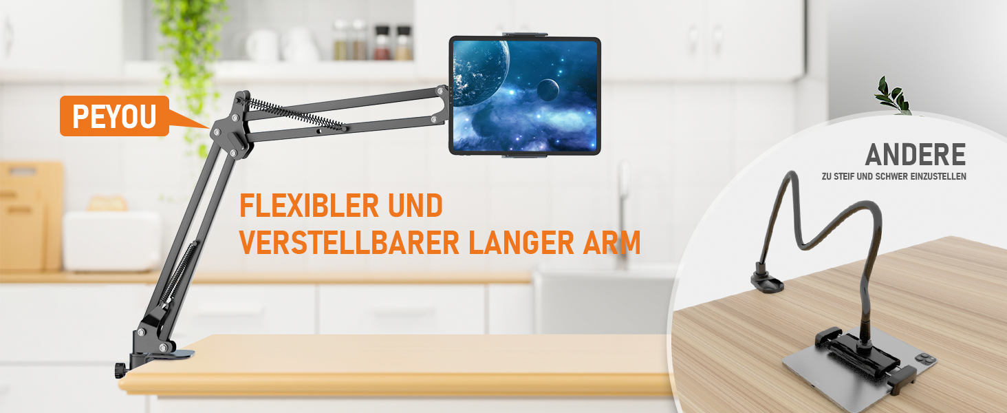 PEYOU Tablet Halterung Bett für Ständerhalter, 360 Grad Drehbarer IPad Halterung Bett mit
