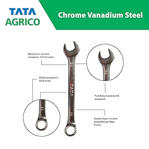 AGRICO TATA Chrome Vanadium Steel Double Sided Open End Wrench Spanner Set 6 To 20 mm (Silver)