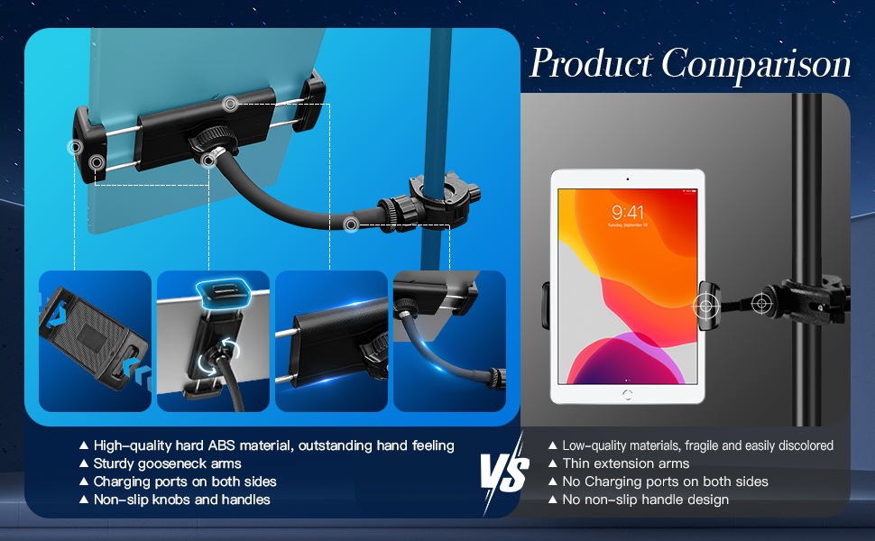 Mic Stand Tablet Holder 360°adjustable ipad Phone Holder for Microphone Stand Music