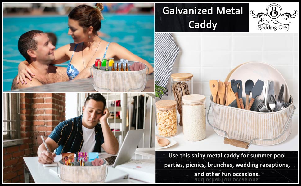 utensil caddy,galvanized bucket,galvanized utensil holder,silverware caddy,metal caddy,picnic caddy