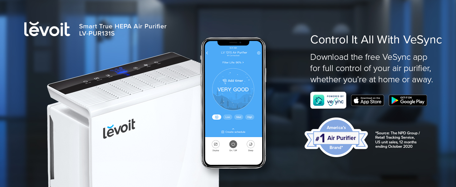 LEVOIT Smart WiFi HEPA Filter Air Purifier for Home Bedroom 96㎡, CADR 230m³/h, Air Cleaner for