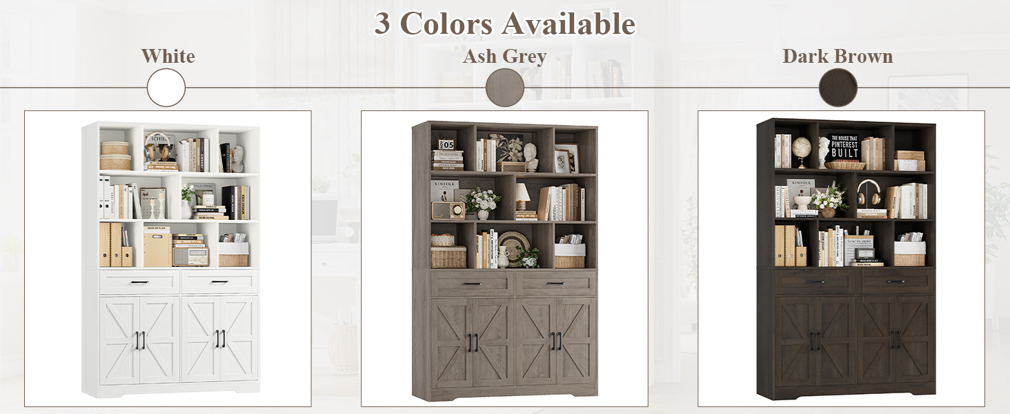 HOSTACK 71" Tall Bookcase with Drawers and Doors, 47" Wide