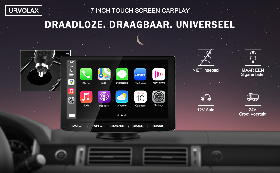 ‹VERBETERD› URVOLAX Draadloos Apple Carplay Android Auto,7 inch HD IPS